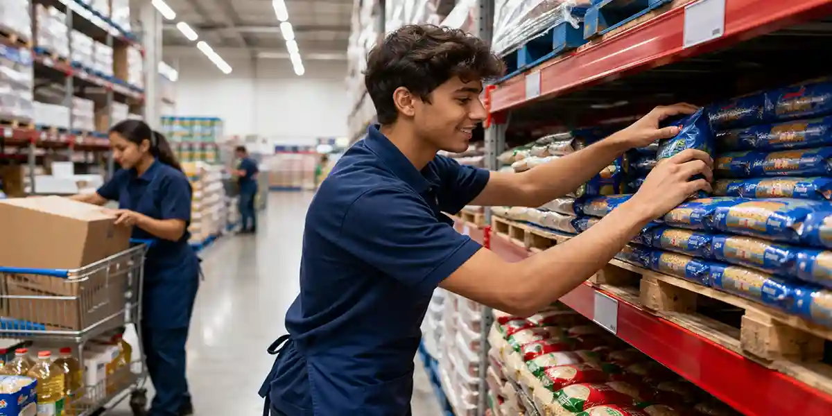 Jovem aprendiz trabalhando no Atacadão
