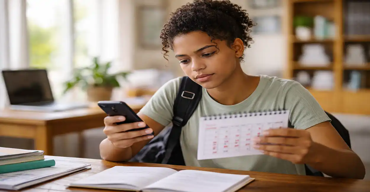 Calendário 2025 com datas marcadas representando os pagamentos do Pé-de-Meia