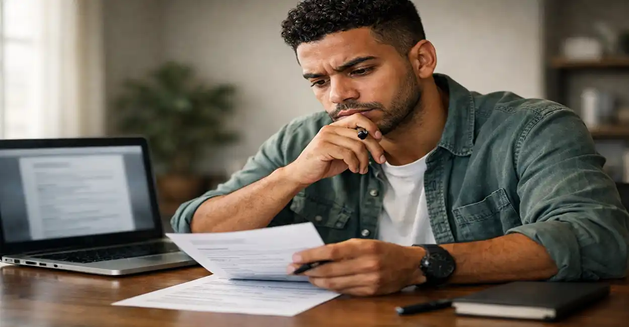 Pessoa escrevendo em um notebook com bloco de notas e caneta, representando a descrição de experiências no currículo