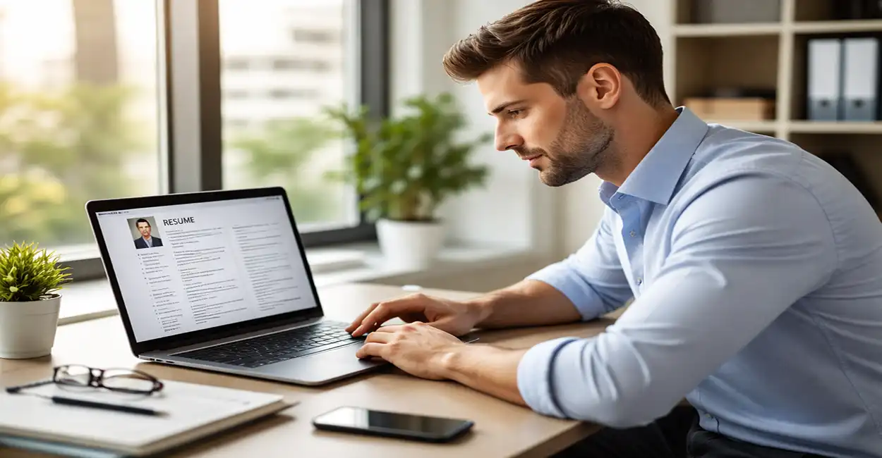 Currículo sendo analisado por sistema ATS em tela de computador