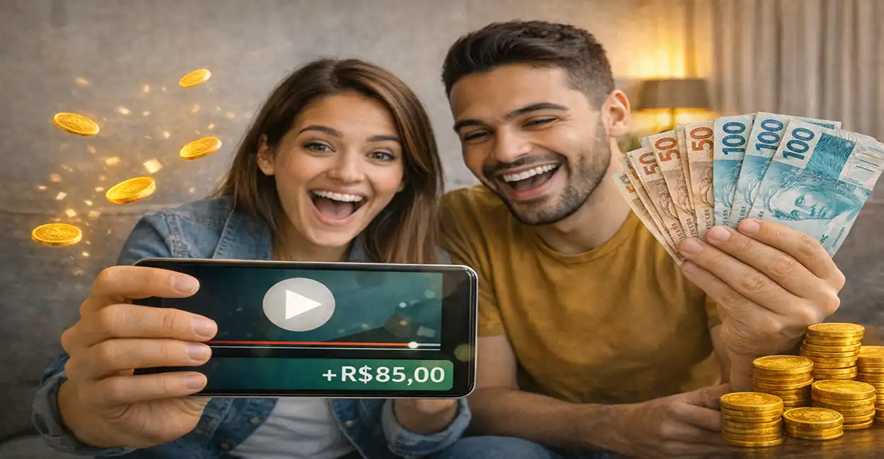 Pessoa assistindo vídeos no celular para ganhar dinheiro