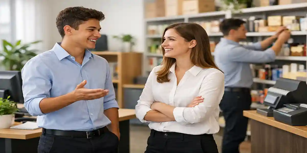 Jovem aprendiz em empresa moderna