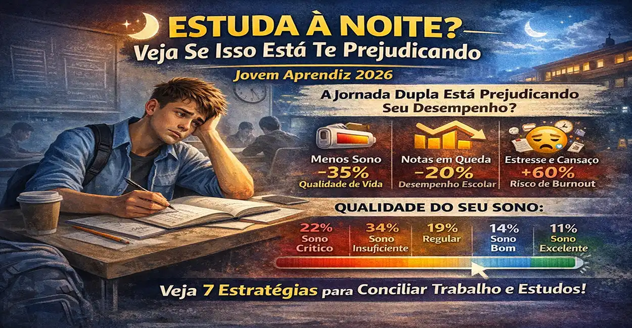 Jovem aprendiz estudando à noite - desafios e estratégias para conciliar trabalho e estudo noturno