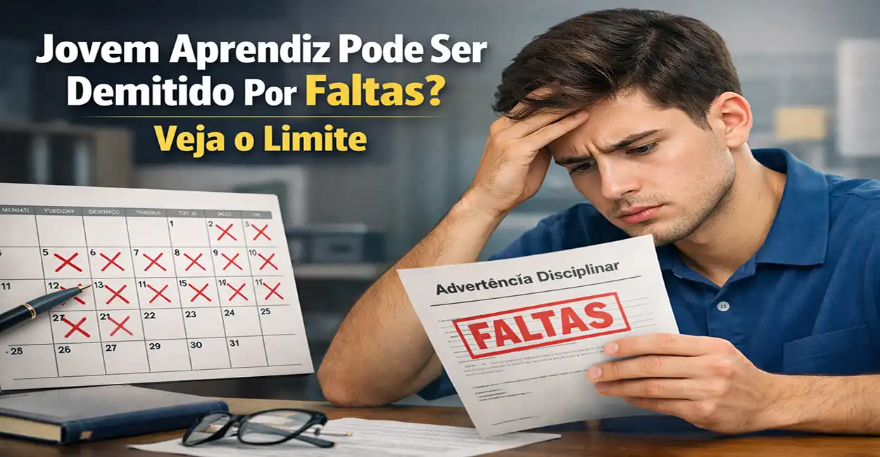 Jovem aprendiz refletindo sobre faltas e demissão - calendário e documento de advertência