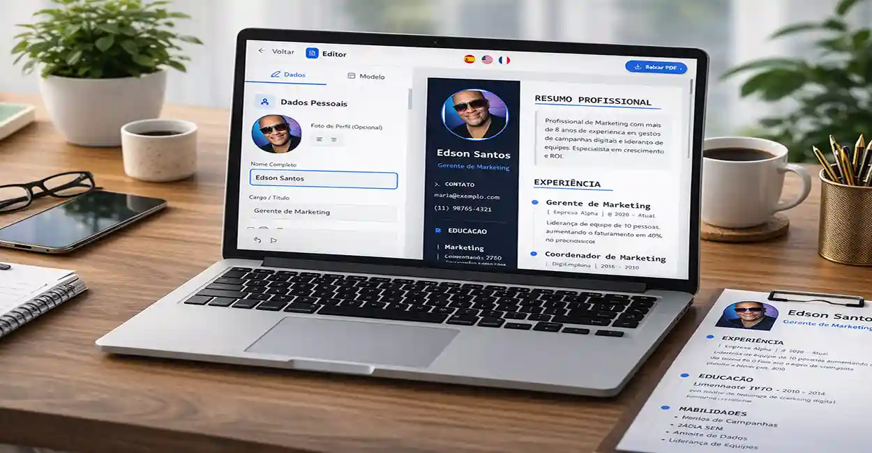 Pessoa escolhendo site para criar currículo grátis no notebook