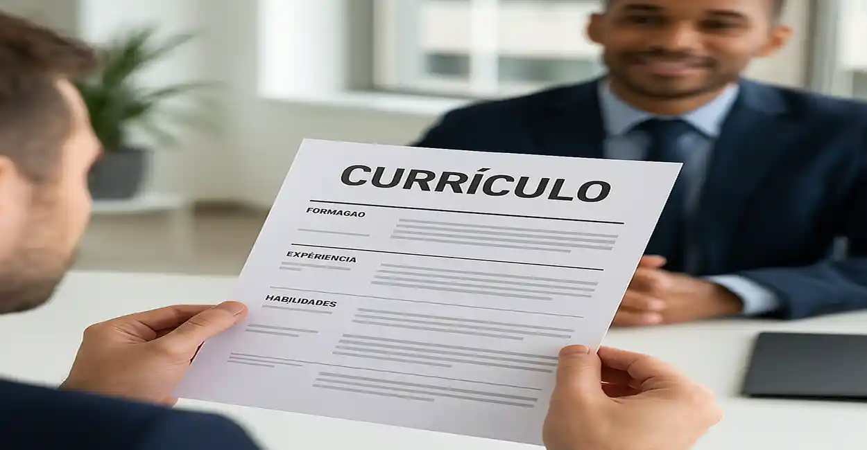 Homem apresentando um curriculo básico sem experiência profissional