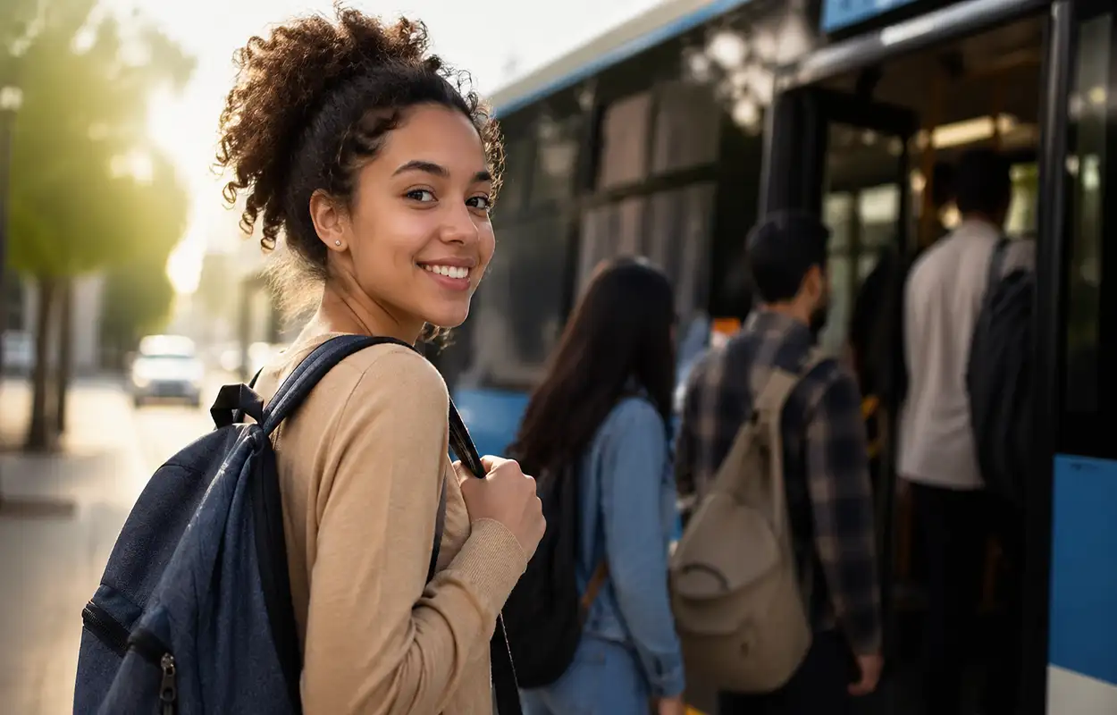 Estudantes utilizando transporte público em Suzano com o benefício do Passe Livre
