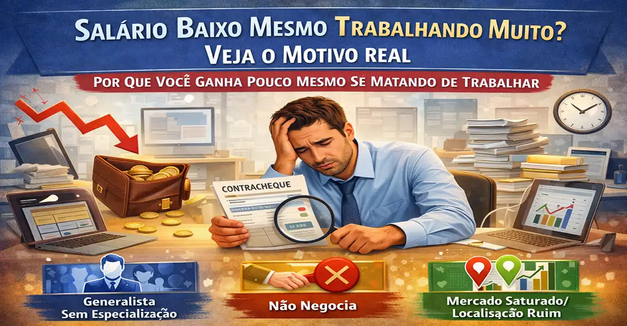 Pessoa frustrada com salário baixo mesmo trabalhando muito - análise de contracheque