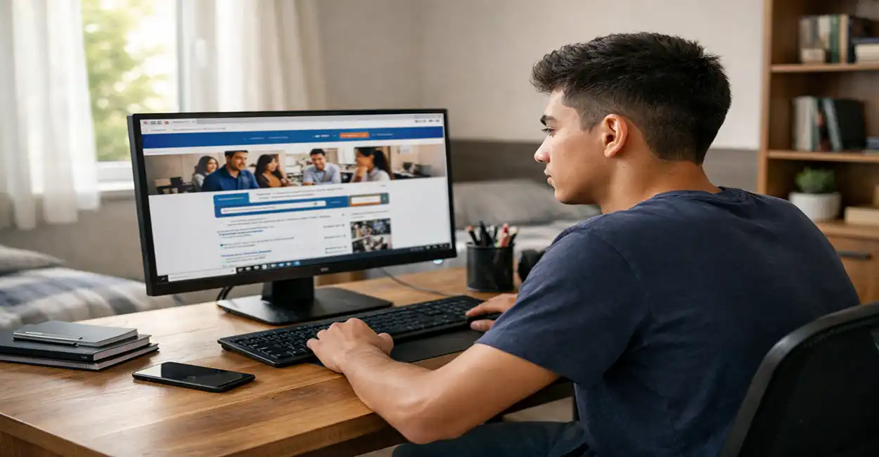 Jovem aprendiz com mochila e caderno, pronto para conquistar uma vaga no CIEE