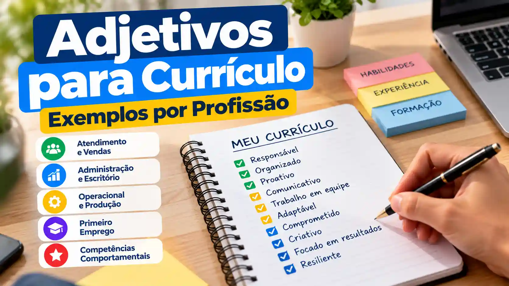 Pessoa revisando competências profissionais para incluir no currículo.