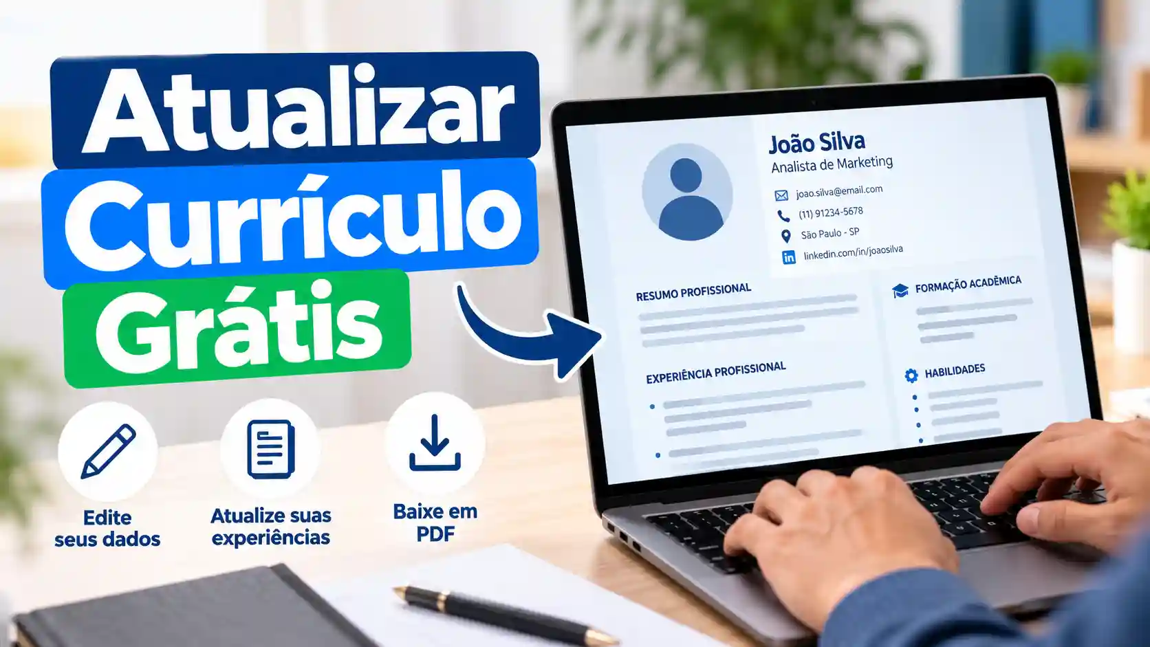 Pessoa revisando e atualizando um currículo em um notebook.