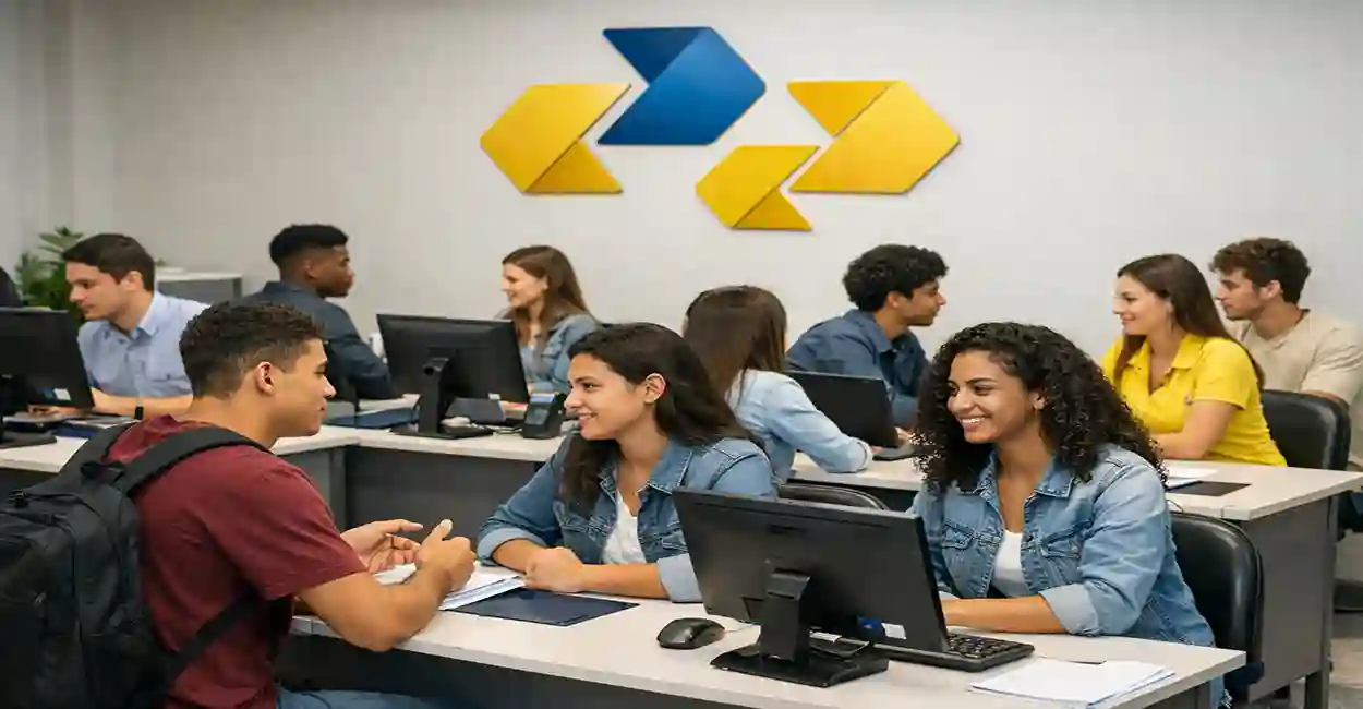 Jovens aprendizes dos Correios trabalhando e estudando no programa 2026