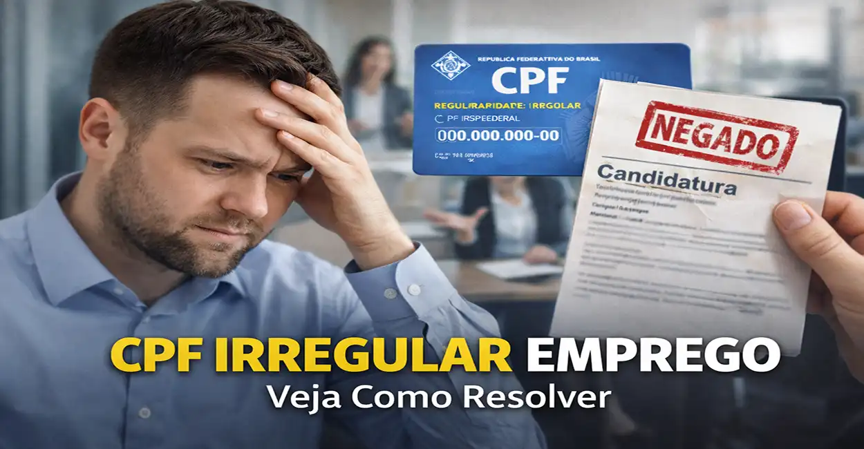 Homem preocupado verificando situação do CPF no celular - documento irregular pode impedir contratação