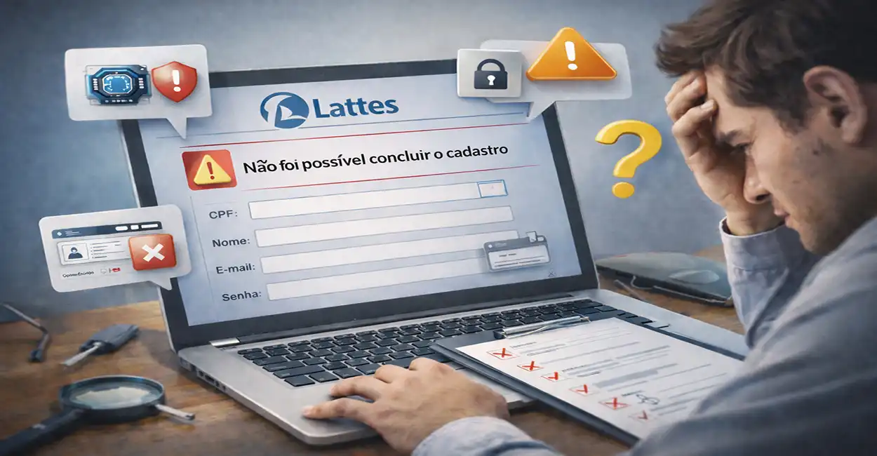 Pessoa frustrada com erro de cadastro no currículo Lattes - soluções rápidas