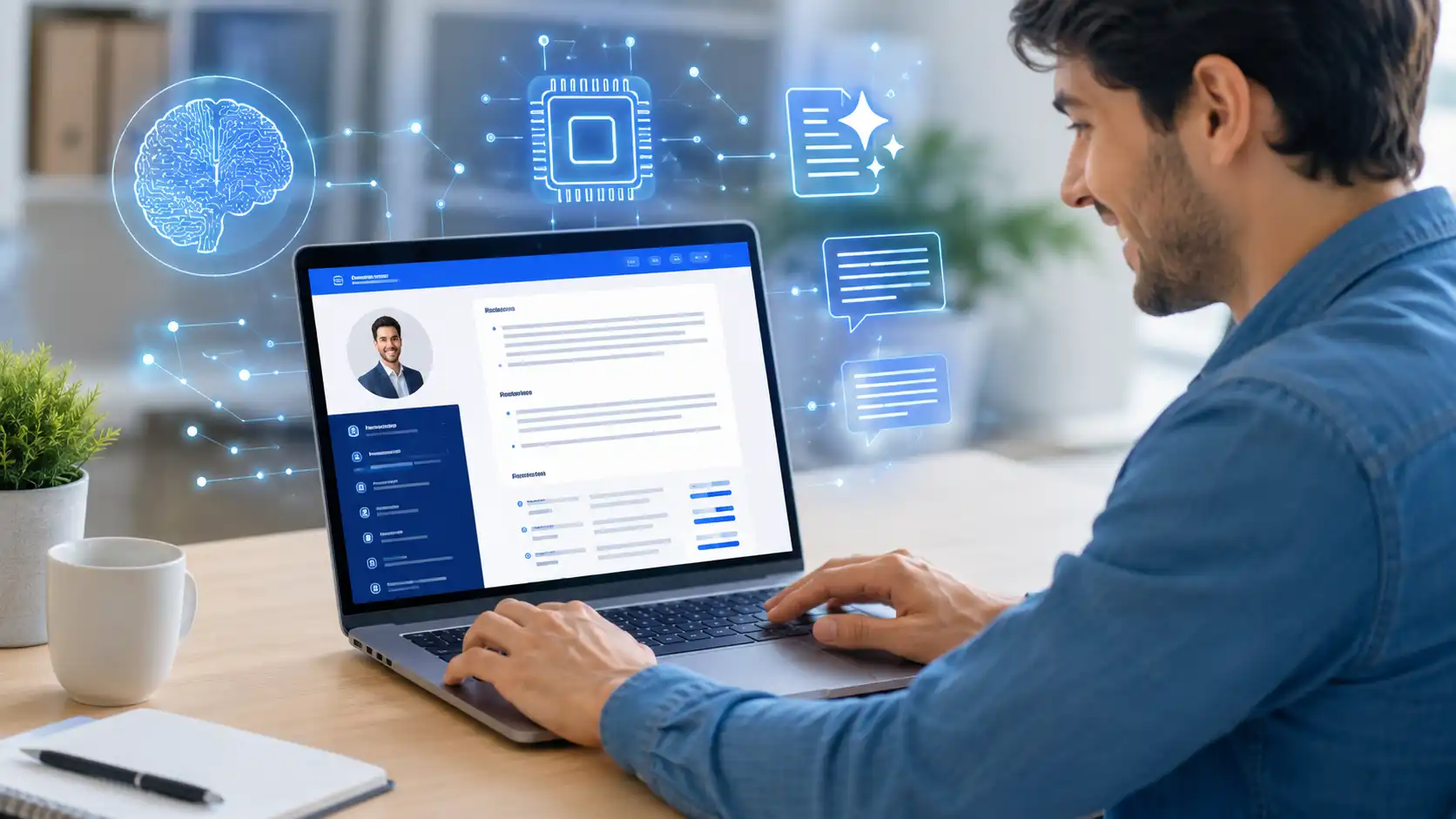 Pessoa criando currículo online com inteligência artificial