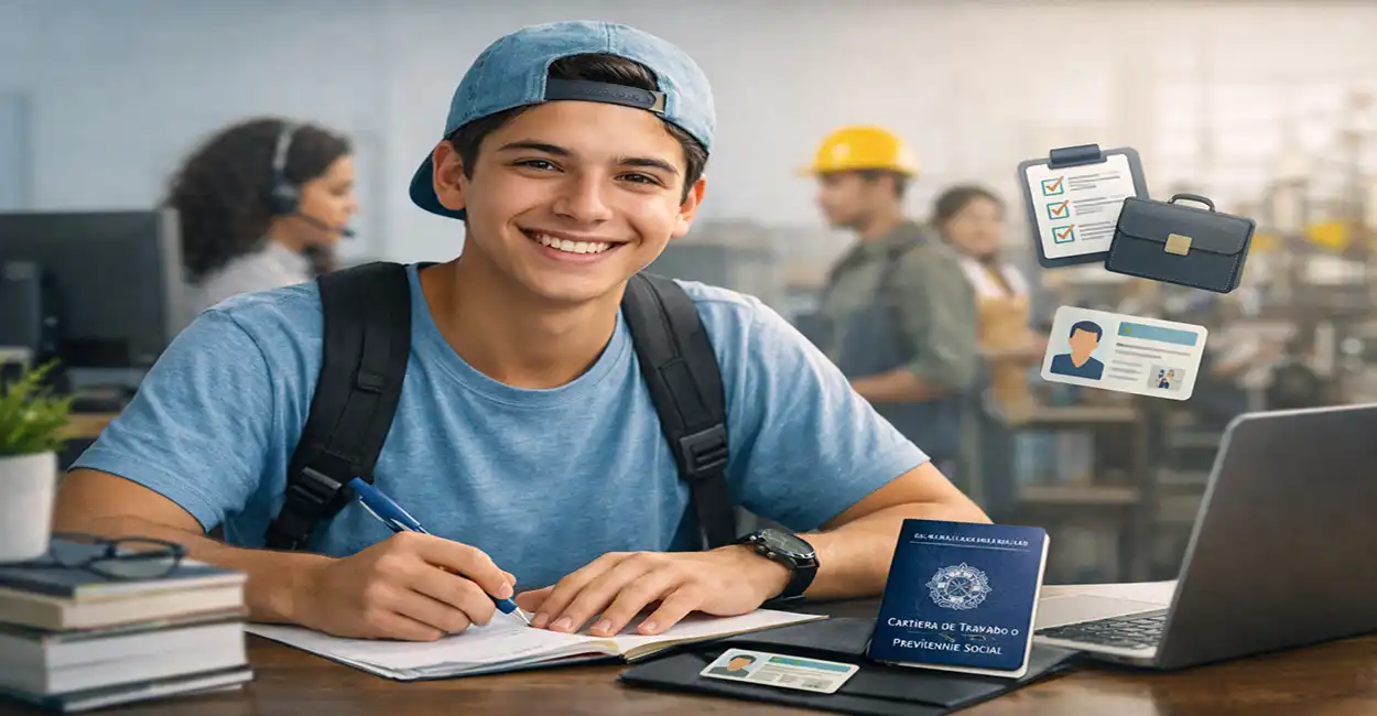 Jovem fazendo cadastro no programa Jovem Aprendiz no computador