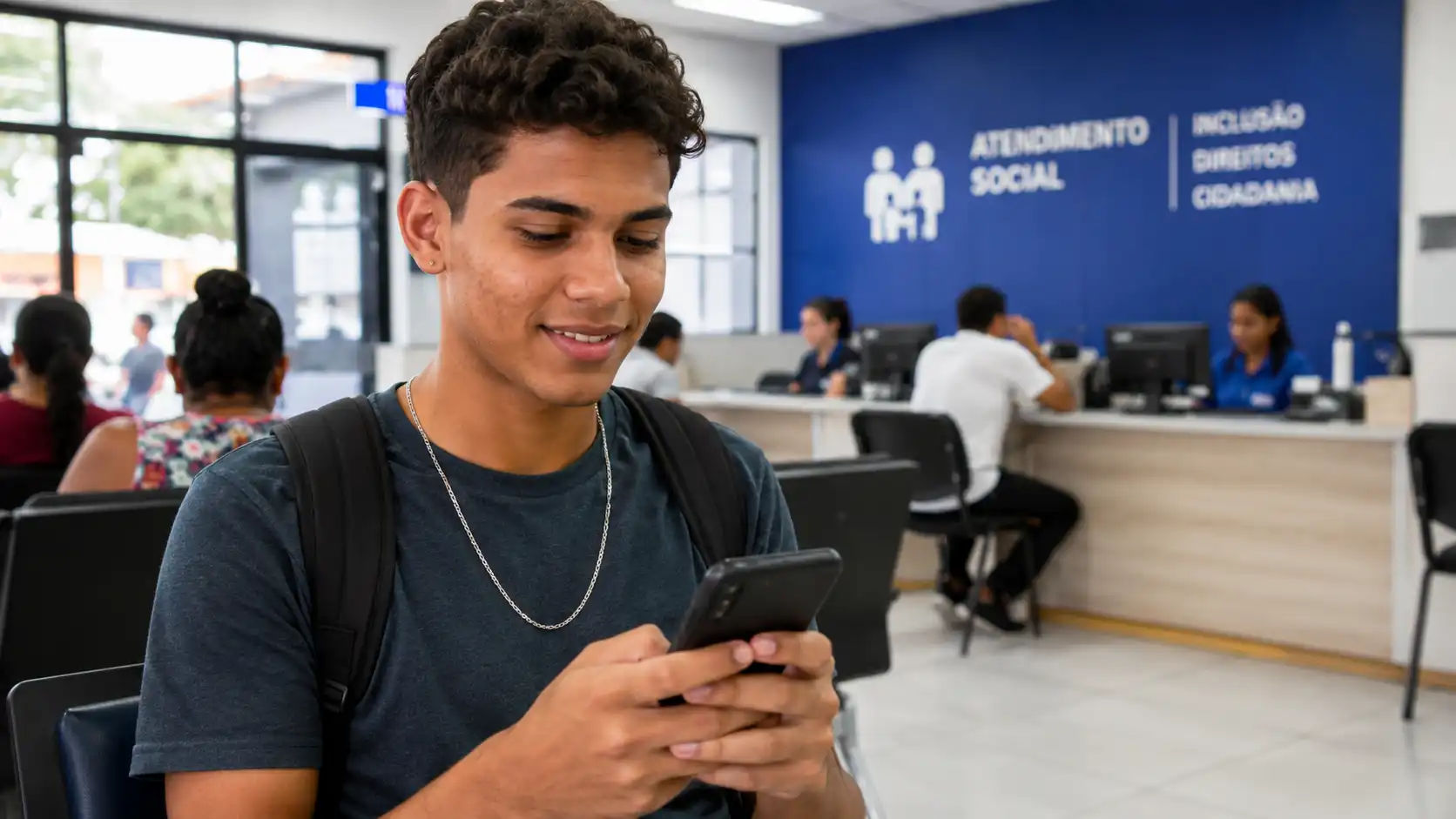 Jovem consultando situação do Cadastro Único para participar do programa Jovem Aprendiz