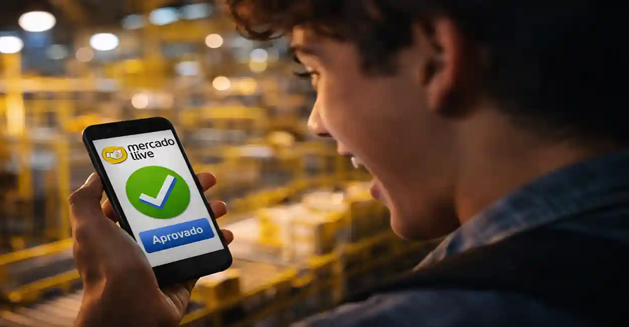 Jovem aprendiz trabalhando em ambiente moderno do Mercado Livre