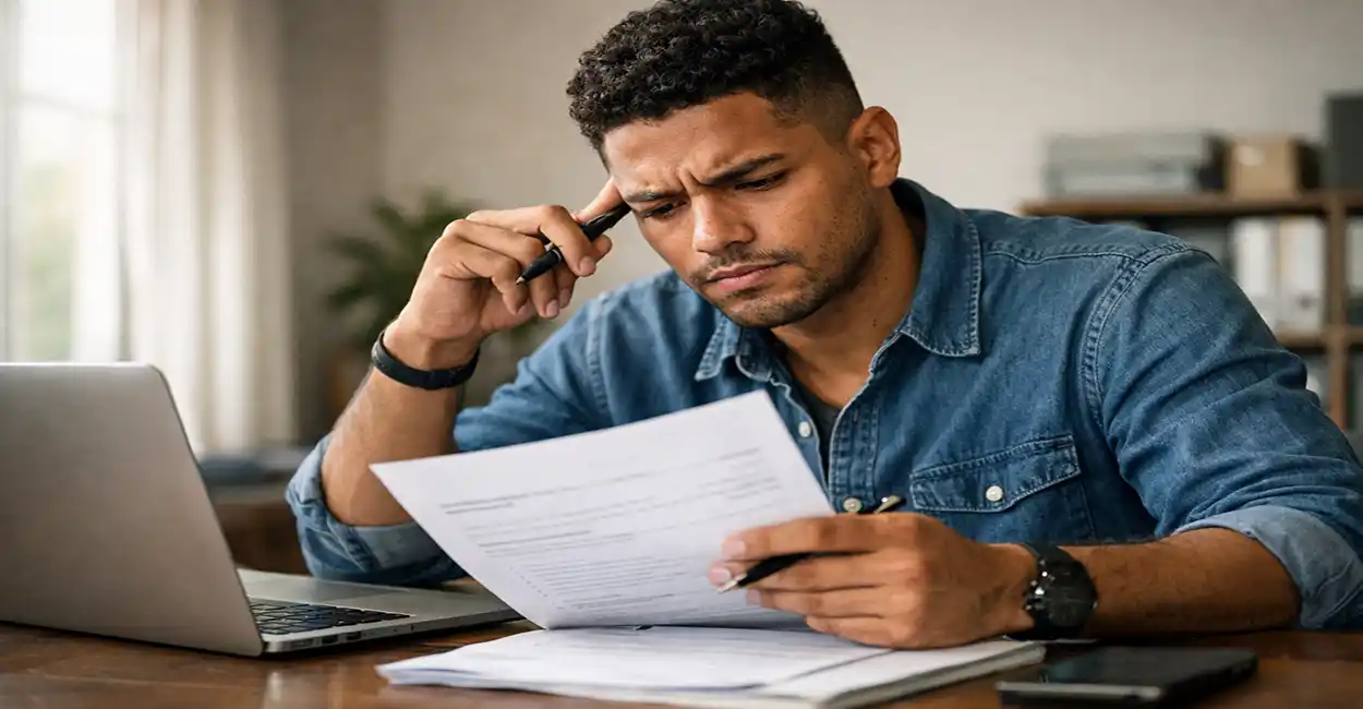 Recrutador analisando currículo com itens marcados em vermelho: o que não colocar no currículo
