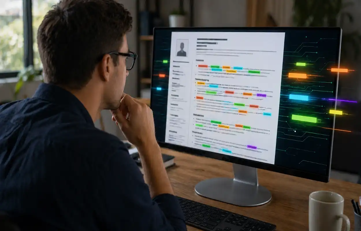 Sistema ATS analisando palavras-chave em um currículo