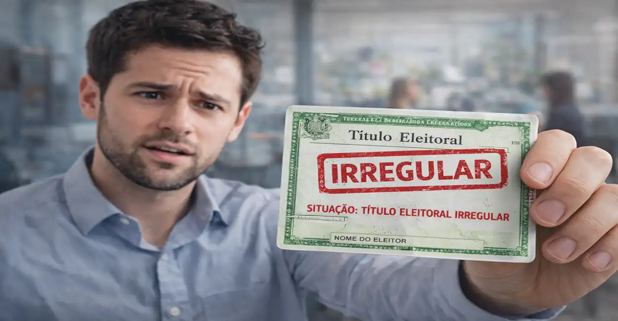 Homem preocupado segurando título de eleitor - documento irregular pode afetar emprego